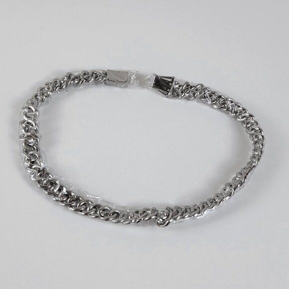 Vintage Crystal Curb Chain Link Necklace Silver-Tone 19 In Safety Box Clasp - Picture 1 of 9